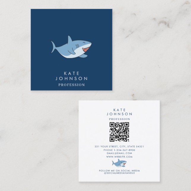 Niedlicher QR-Code für Weißhaie Quadratische Visitenkarte (Vorne/Hinten)