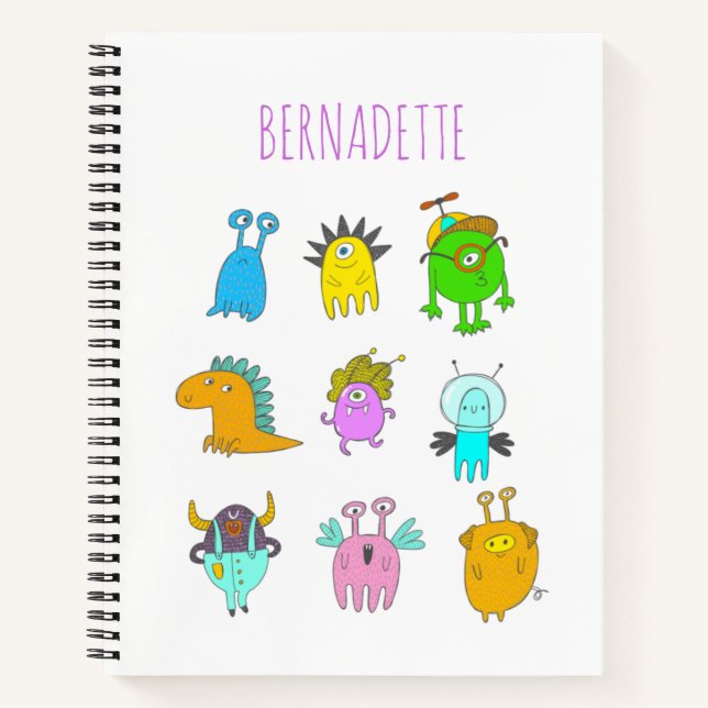 Niedlicher Quirky farbenfroher Monster-Cartoon Per Notizbuch (Vorderseite)