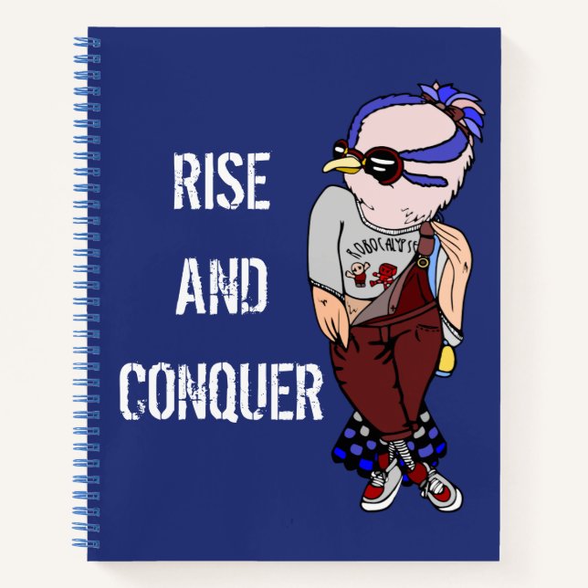 Niedlicher Quirky Motivierend Bird: "Rise & Conque Notizbuch (Vorderseite)