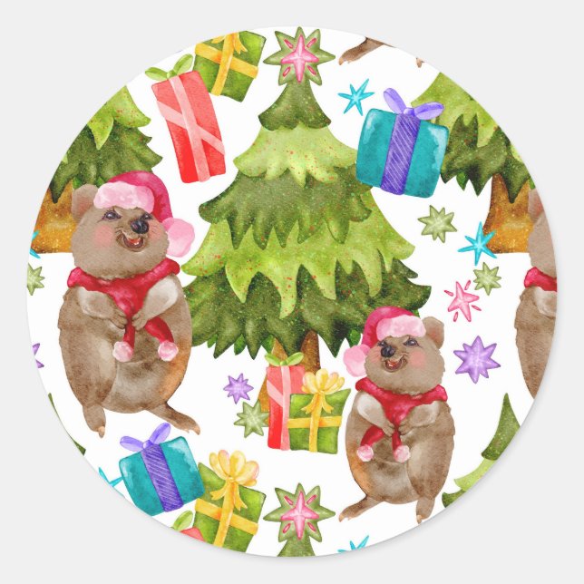 Niedlicher Quokka Weihnachtssticker Runder Aufkleber (Vorderseite)