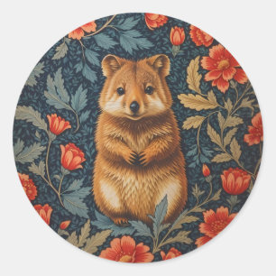 Niedlicher Quokka William Morris Inspirierter Blum Runder Aufkleber
