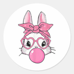 Niedlicher Rabbit Bunny Blows Gum Ostertag Runder Aufkleber