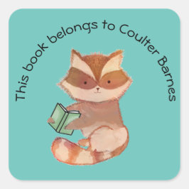 Niedlicher Raccoon-Buchsticker für Jungen Quadratischer Aufkleber