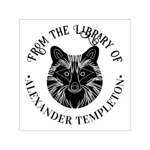 Niedlicher Raccoon Head Round Library Name Permastempel