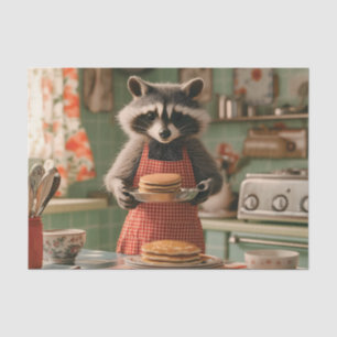 Niedlicher Raccoon Koch in Retro Küche Pancake ser Seidenpapier