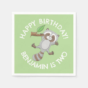 Niedlicher Raccoon personalisierter Cartoon Geburt Serviette