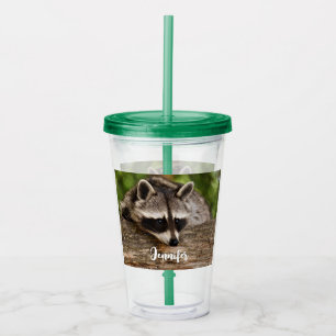 Niedlicher Raccoon-Ruhen auf einem Protokoll Acryltrinkbecher