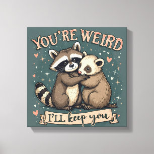 Niedlicher Raccoon und der Umarmung von Freunden Leinwanddruck
