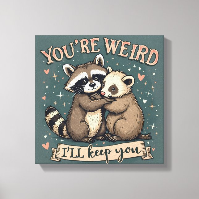 Niedlicher Raccoon und der Umarmung von Freunden Leinwanddruck (Vorderseite)