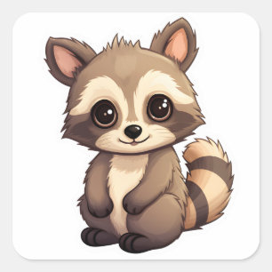 Niedlicher Raccoon verschenkt Müll Panda Funny Ani Quadratischer Aufkleber
