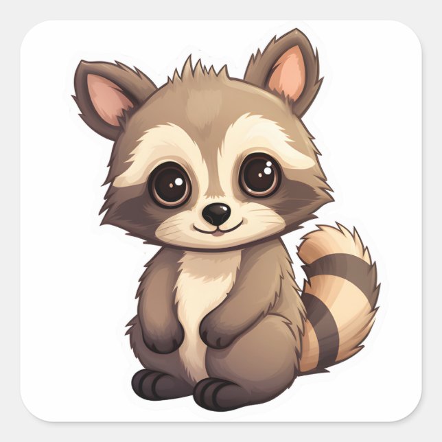Niedlicher Raccoon verschenkt Müll Panda Funny Ani Quadratischer Aufkleber (Vorderseite)