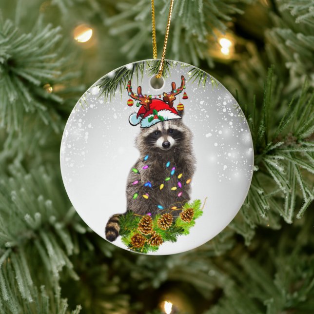 Niedlicher Raccoon-Wald Dschungel Wildtiere Keramik Ornament (Baum)