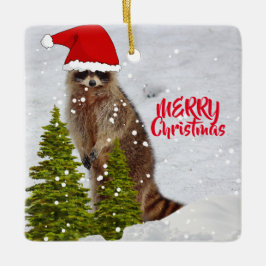 Niedlicher Raccoon Weihnachtsbaum Keramikornament
