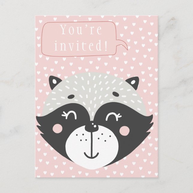 Niedlicher Racoon Kindergeburtstag Einladung Postk (Vorderseite)