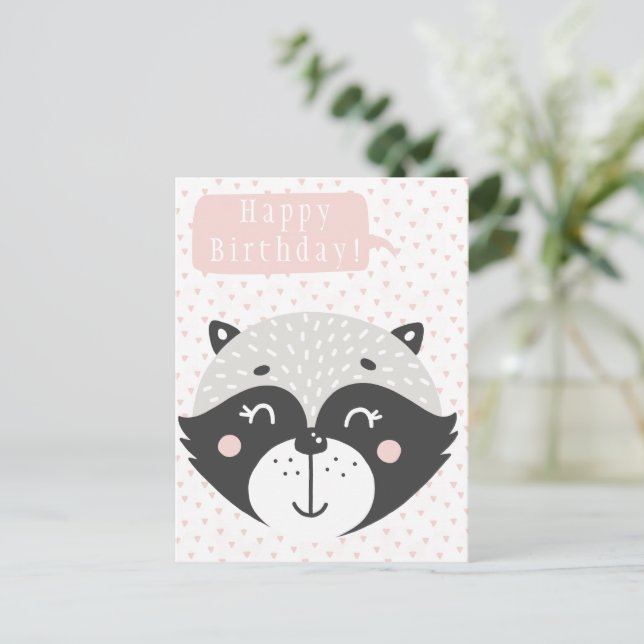 Niedlicher Racoon Kindergeburtstag Postkarte (Stehend Vorderseite)