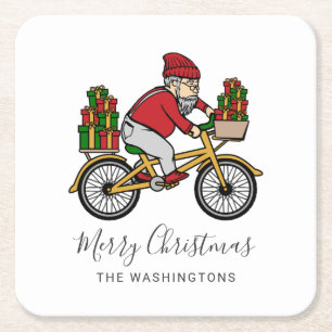 Niedlicher Radfahrer Weihnachten Rechteckiger Pappuntersetzer