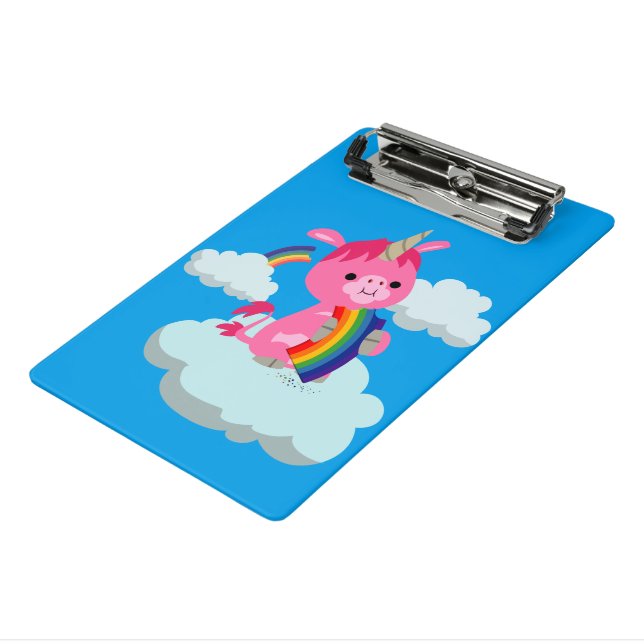 Niedlicher Rainbow-Eating-Cartoon Einhorn Mini-Zwi Mini Klemmbrett (Gewinkelt3)