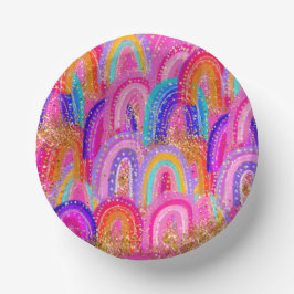 Niedlicher Rainbow-Gold-Glitzer Pappteller