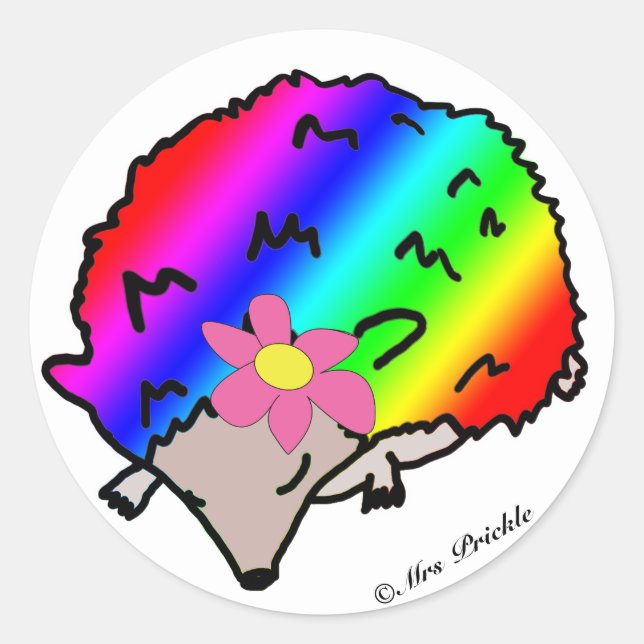Niedlicher Rainbow-Igel mit Bow-Stickern Runder Aufkleber (Vorderseite)