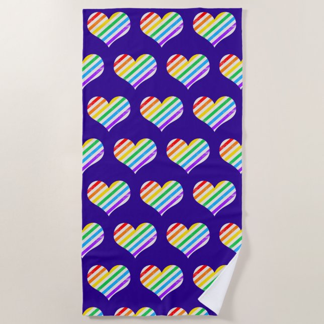 Niedlicher Rainbow Lila Herzschlag Strandtuch (Vorderseite)