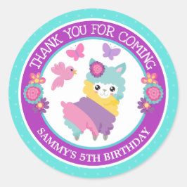 Niedlicher Rainbow Llama Birthday Runder Aufkleber