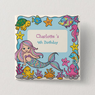 Niedlicher Rainbow-Meerjungfisch-Schildkröte-Star Button
