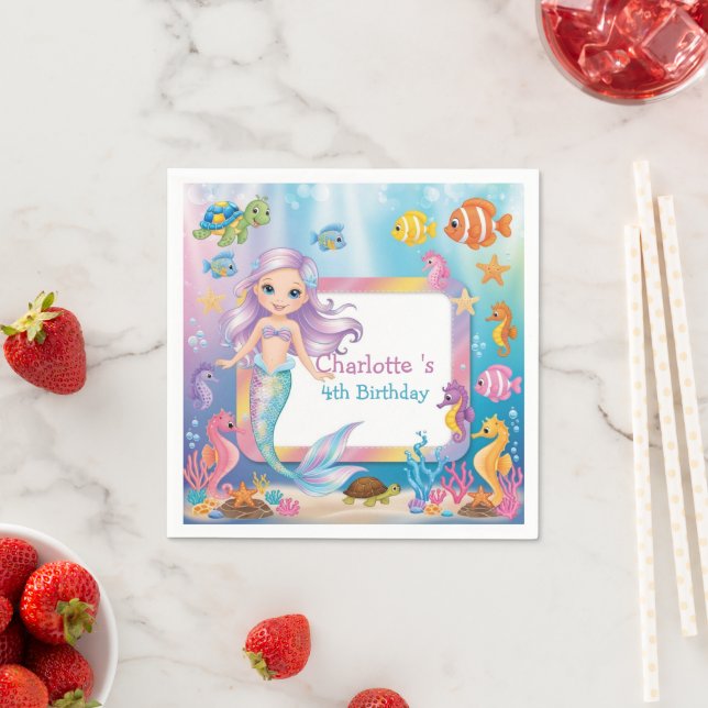 Niedlicher Rainbow-Meerjungfisch-Schildkröte-Star  Serviette (Beispiel)