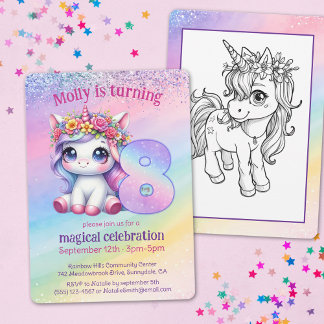 Niedlicher Rainbow Unicorn 8. magischer Geburtstag Einladung