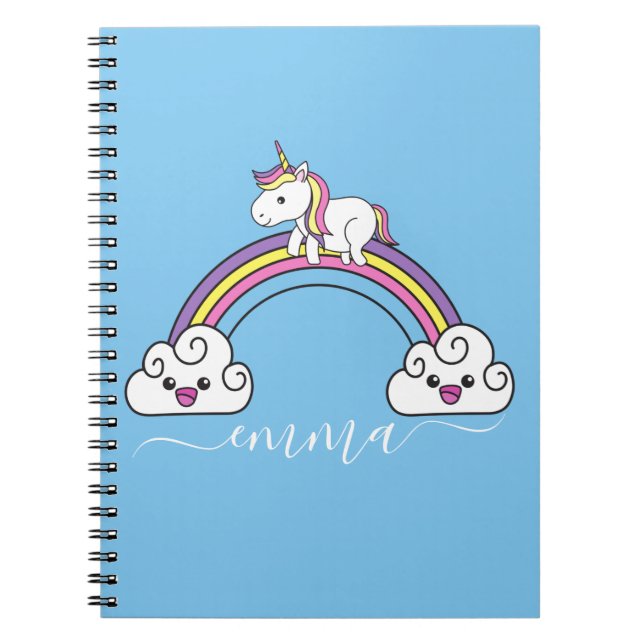 Niedlicher Rainbow Unicorn Personalisierter Name Notizblock (Vorderseite)