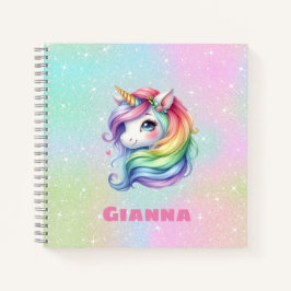 Niedlicher Rainbow Unicorn Personalisierter Name Notizbuch