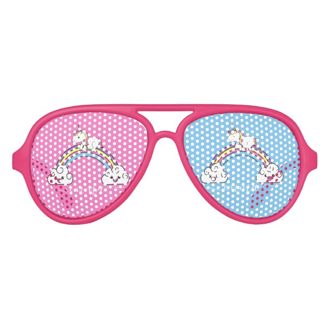 Niedlicher Rainbow Unicorn Personalisierter Name Partybrille (Vorderseite)