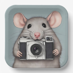 Niedlicher Rattenfotograf Pappteller