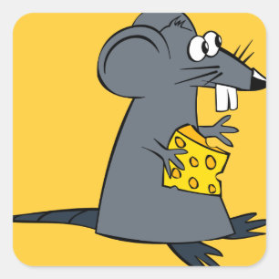 Niedlicher Rattenrat mit Käse Quadratischer Aufkleber
