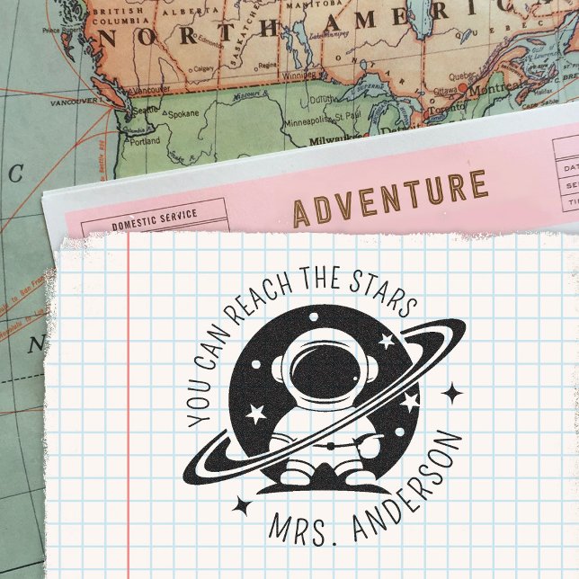 Niedlicher RaumMan kann den Sternenlehrer erreiche Gummistempel (Von Creator hochgeladen)