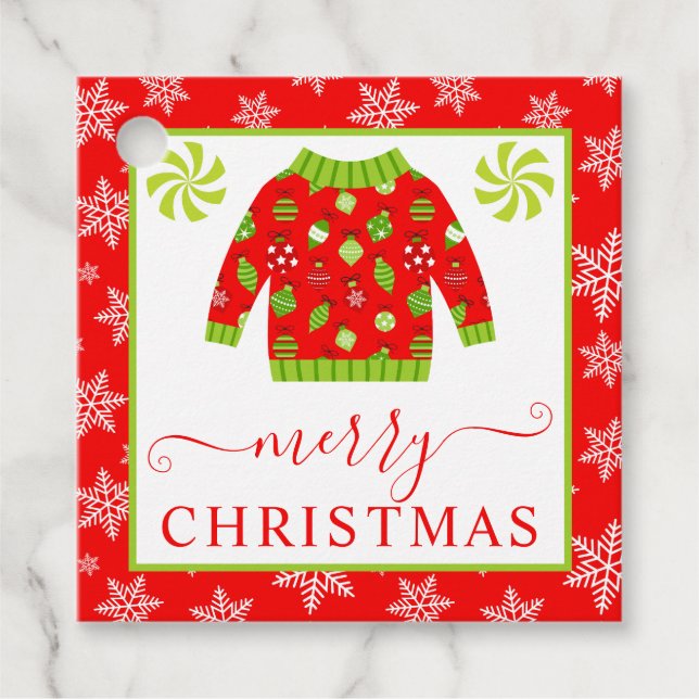 Niedlicher Red and Green Christmas Jumper Geschenkanhänger (Vorderseite)
