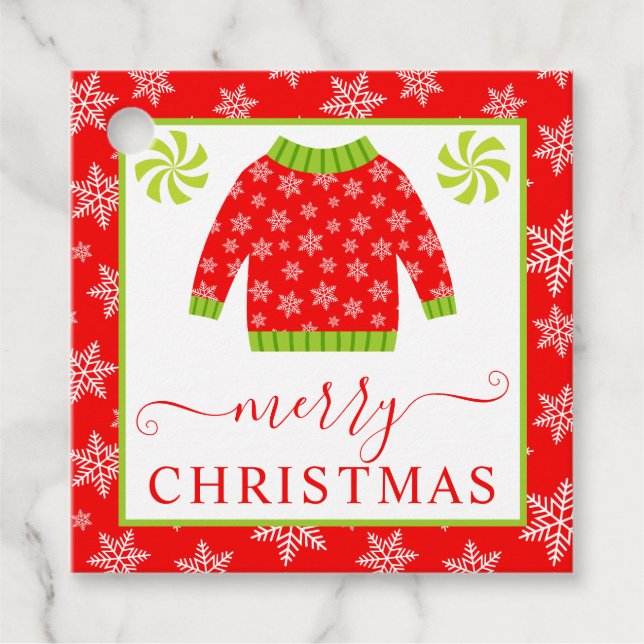 Niedlicher Red and Green Christmas Jumper Geschenkanhänger (Vorderseite)