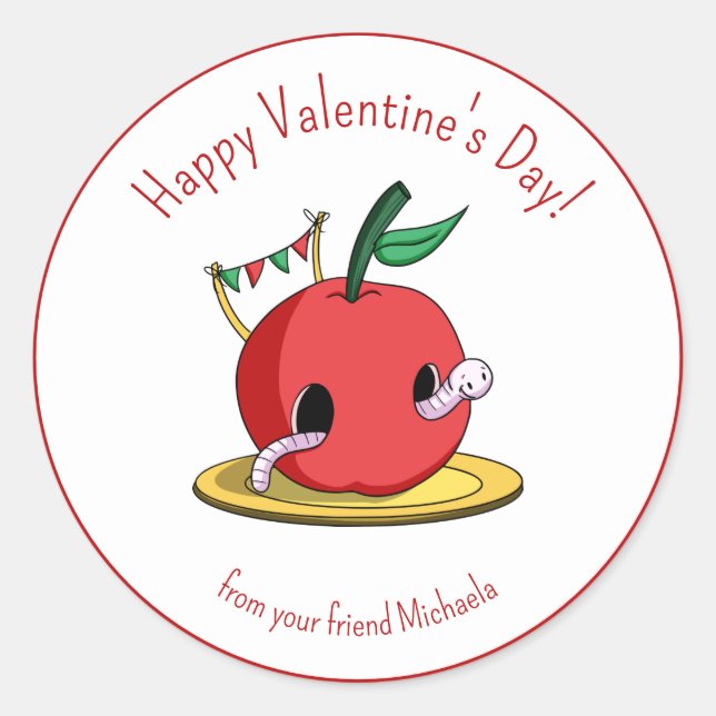 Niedlicher Red Apple Happy Valentine Day Kinder Runder Aufkleber (Vorderseite)