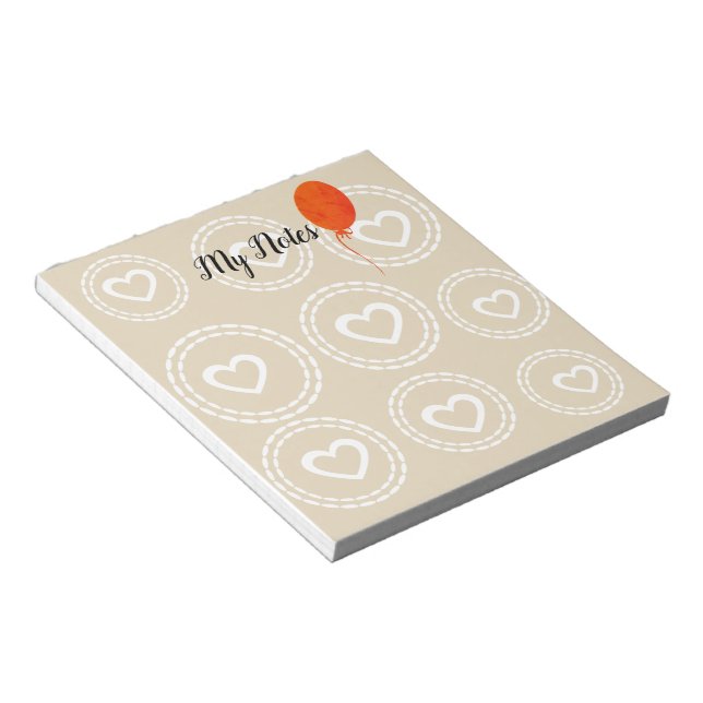 Niedlicher Red Balloon- & Herz-Editor Notizblock (angewinkelt)