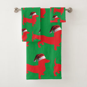 Niedlicher Red Dachchund mit einem Weihnachtshut Badhandtuch Set