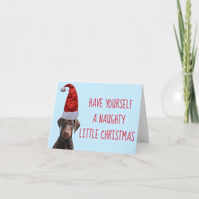 Niedlicher Red Doberman Welpe mit Weihnachtsmannmü Dankeskarte (Vorderseite)