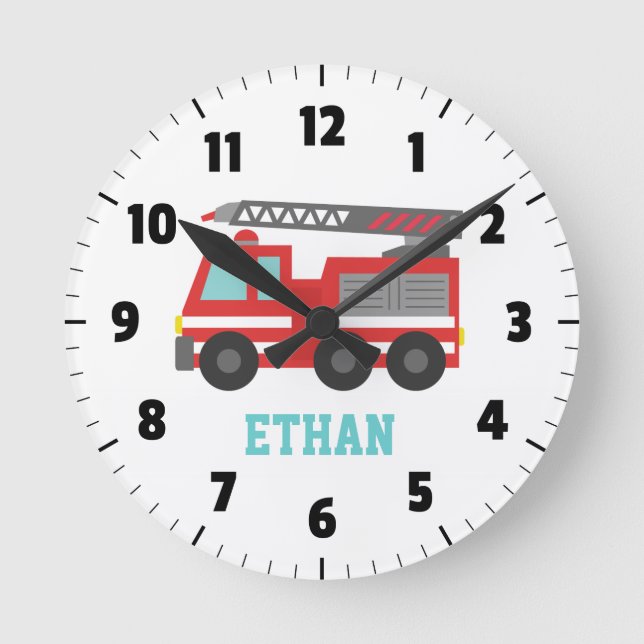 Niedlicher Red Fire LKW für Boys Bedroom Runde Wanduhr (Vorderseite)