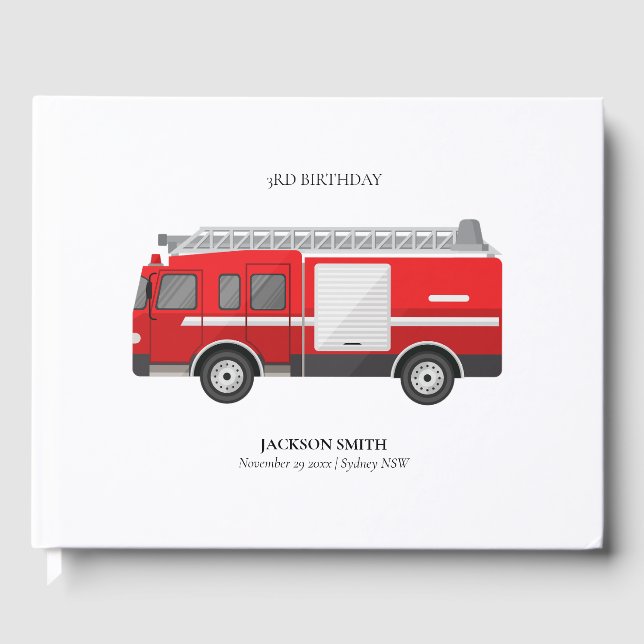 Niedlicher Red Fireruck Motor Kinder jeden Geburts Gästebuch (Vorderseite)