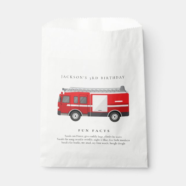 Niedlicher Red Firetruck Motor Kinder Spaß Geburts Geschenktütchen (Vorderseite)