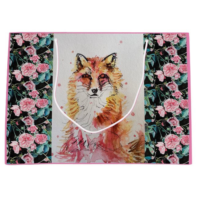 Niedlicher Red Fox Aquarellmaler Kunstgiftbeutel Große Geschenktüte (Vorderseite)