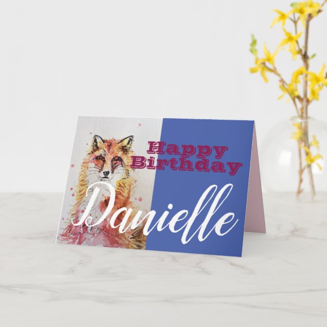 Niedlicher Red Fox Happy Birthday Frauen Namenskar Karte (Gelbe Blume)