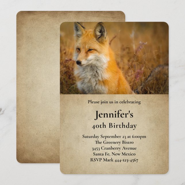 Niedlicher Red Fox Nature Foto Geburtstag Einladung (Vorne/Hinten)