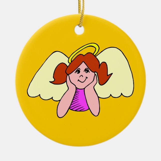 Niedlicher Red Hair Girl Christmas Angel Keramikornament (Vorne)