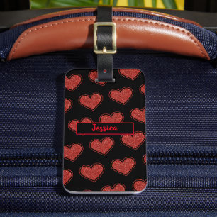 Niedlicher Red Hearts Glitzer anpassbar Gepäckanhänger
