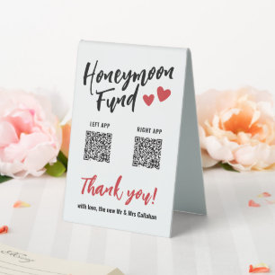 Niedlicher Red Hearts Honeymoon Fund QR Code Weddi Tischaufsteller