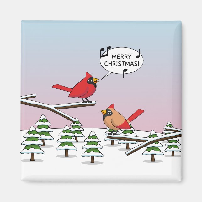 Niedlicher Red Kardinal Singen frohe Weihnachten Magnet (Vorne)